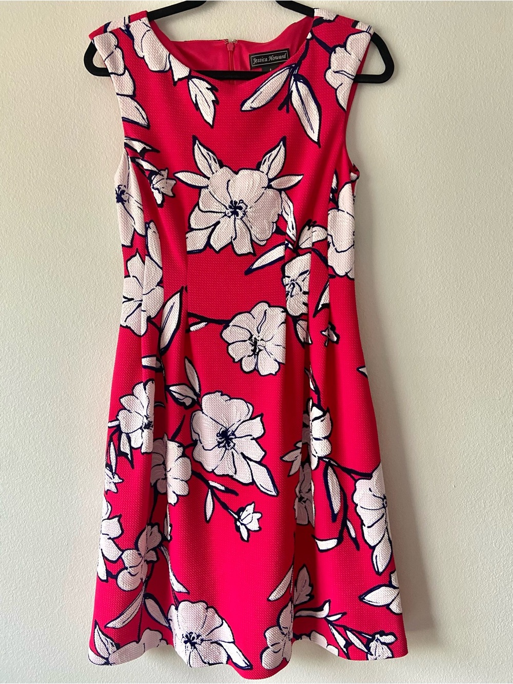 Jessica Howard Pink Floral Fit & Flare Dress Size 6 Sleeveless Textured Midi